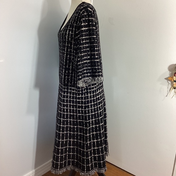 DRESS BARN PLUS 2X-3X KNIT MIDI FIT&FLARE  A-LINE DRESS IVORY BLACK  GEO PRINT - Picture 5 of 12